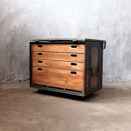 industrial holzschrank mit schubladen