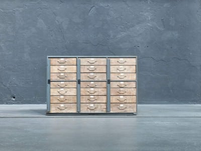 Vintage Schubladenschrank, industrieller schubladenschrank, industriemöbel schubladenschrank, industriedesign schubladenschrank, industriedesign möbel, vintage industriemöbel, vintage industriedesign möbel, vintage industrial furniture works berlin, vintage factory furniture works berlin