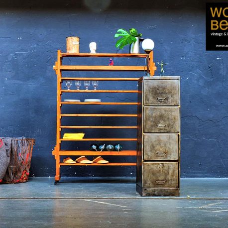 Vintage industrial furniture - wooden helf on wheels 