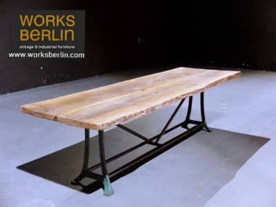 Beeindruckender Fabriktisch mit Eichenplatte und Stahl vintage