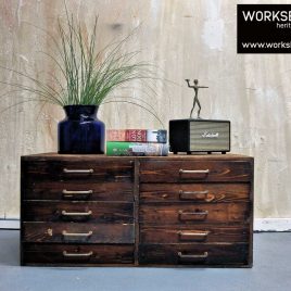 Industrieller Schubladenschrank vintage aus Holz online kaufen - industriemöbel