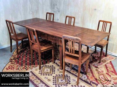 vintage langer Holztisch Kneipentisch ausziehbar mit passenden stühlen