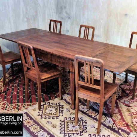 vintage langer Holztisch Kneipentisch ausziehbar mit passenden stühlen