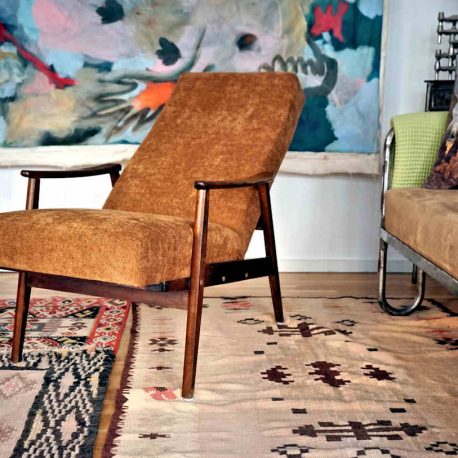 restaurierter Mid Century Modern Sessel ausziebar mit Fußstütze