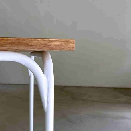 industrial table with oak top